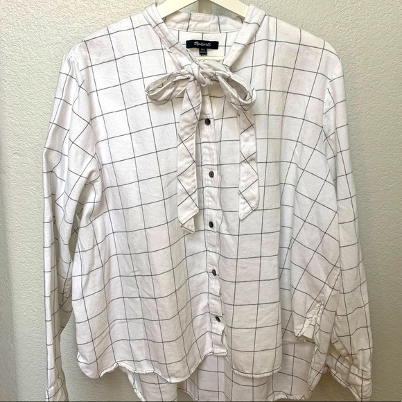 MADEWELL Flanne Tie-Neck Shirt in Window Pain - Picture 4 of 9